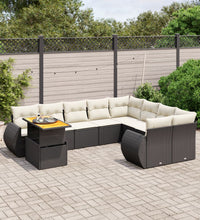 10-tlg. Garten-Sofagarnitur mit Kissen Schwarz Poly Rattan