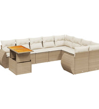 10-tlg. Garten-Sofagarnitur mit Kissen Beige Poly Rattan