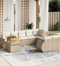 10-tlg. Garten-Sofagarnitur mit Kissen Beige Poly Rattan