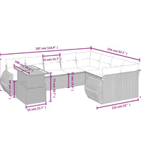 10-tlg. Garten-Sofagarnitur mit Kissen Grau Poly Rattan