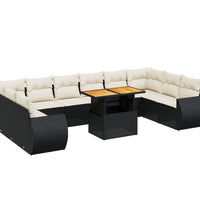 11-tlg. Garten-Sofagarnitur mit Kissen Schwarz Poly Rattan