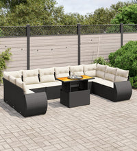 11-tlg. Garten-Sofagarnitur mit Kissen Schwarz Poly Rattan