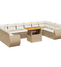 11-tlg. Garten-Sofagarnitur mit Kissen Beige Poly Rattan