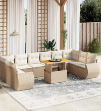 11-tlg. Garten-Sofagarnitur mit Kissen Beige Poly Rattan