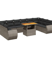 11-tlg. Garten-Sofagarnitur mit Kissen Grau Poly Rattan