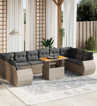 11-tlg. Garten-Sofagarnitur mit Kissen Grau Poly Rattan