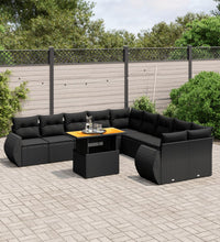 11-tlg. Garten-Sofagarnitur mit Kissen Schwarz Poly Rattan