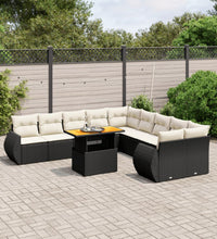11-tlg. Garten-Sofagarnitur mit Kissen Schwarz Poly Rattan