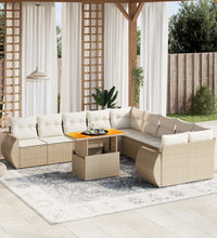11-tlg. Garten-Sofagarnitur mit Kissen Beige Poly Rattan