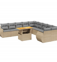 11-tlg. Garten-Sofagarnitur mit Kissen Beige Poly Rattan