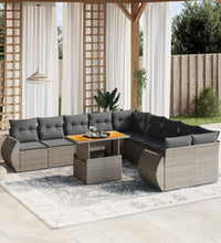 11-tlg. Garten-Sofagarnitur mit Kissen Grau Poly Rattan
