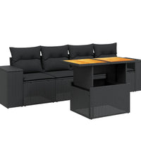 5-tlg. Garten-Sofagarnitur mit Kissen Schwarz Poly Rattan