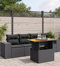 5-tlg. Garten-Sofagarnitur mit Kissen Schwarz Poly Rattan