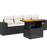 5-tlg. Garten-Sofagarnitur mit Kissen Schwarz Poly Rattan