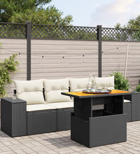 5-tlg. Garten-Sofagarnitur mit Kissen Schwarz Poly Rattan