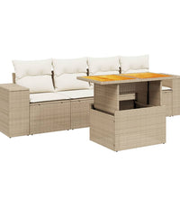 5-tlg. Garten-Sofagarnitur mit Kissen Beige Poly Rattan