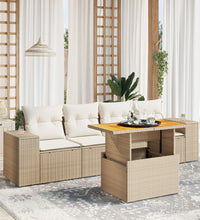 5-tlg. Garten-Sofagarnitur mit Kissen Beige Poly Rattan