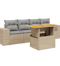 5-tlg. Garten-Sofagarnitur mit Kissen Beige Poly Rattan