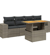 5-tlg. Garten-Sofagarnitur mit Kissen Grau Poly Rattan