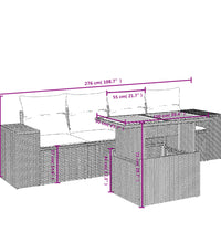 5-tlg. Garten-Sofagarnitur mit Kissen Grau Poly Rattan