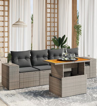 5-tlg. Garten-Sofagarnitur mit Kissen Grau Poly Rattan