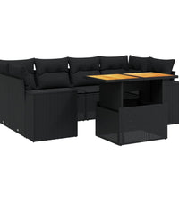7-tlg. Garten-Sofagarnitur mit Kissen Schwarz Poly Rattan