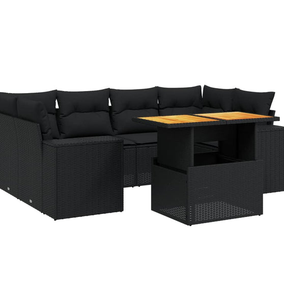 7-tlg. Garten-Sofagarnitur mit Kissen Schwarz Poly Rattan