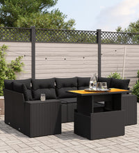 7-tlg. Garten-Sofagarnitur mit Kissen Schwarz Poly Rattan