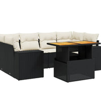 7-tlg. Garten-Sofagarnitur mit Kissen Schwarz Poly Rattan
