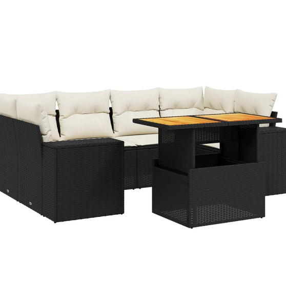 7-tlg. Garten-Sofagarnitur mit Kissen Schwarz Poly Rattan