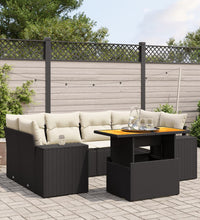 7-tlg. Garten-Sofagarnitur mit Kissen Schwarz Poly Rattan