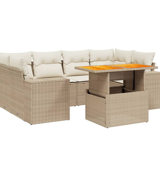 7-tlg. Garten-Sofagarnitur mit Kissen Beige Poly Rattan