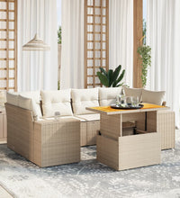 7-tlg. Garten-Sofagarnitur mit Kissen Beige Poly Rattan