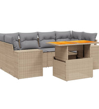 7-tlg. Garten-Sofagarnitur mit Kissen Beige Poly Rattan