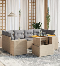 7-tlg. Garten-Sofagarnitur mit Kissen Beige Poly Rattan