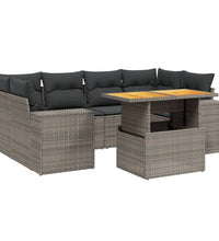 7-tlg. Garten-Sofagarnitur mit Kissen Grau Poly Rattan