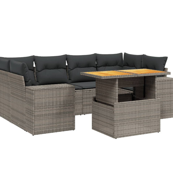 7-tlg. Garten-Sofagarnitur mit Kissen Grau Poly Rattan