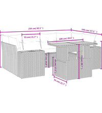 7-tlg. Garten-Sofagarnitur mit Kissen Grau Poly Rattan