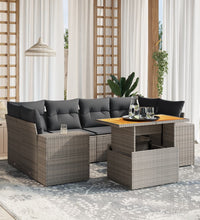 7-tlg. Garten-Sofagarnitur mit Kissen Grau Poly Rattan