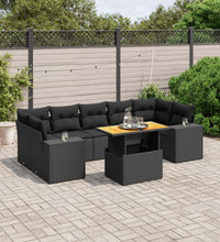 8-tlg. Garten-Sofagarnitur mit Kissen Schwarz Poly Rattan