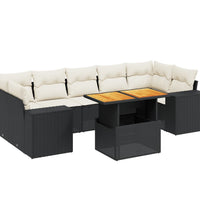 8-tlg. Garten-Sofagarnitur mit Kissen Schwarz Poly Rattan