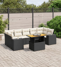 8-tlg. Garten-Sofagarnitur mit Kissen Schwarz Poly Rattan