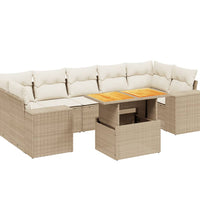 8-tlg. Garten-Sofagarnitur mit Kissen Beige Poly Rattan