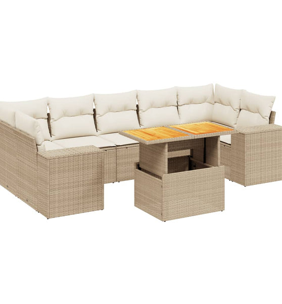 8-tlg. Garten-Sofagarnitur mit Kissen Beige Poly Rattan