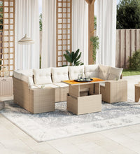 8-tlg. Garten-Sofagarnitur mit Kissen Beige Poly Rattan