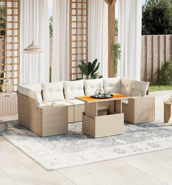8-tlg. Garten-Sofagarnitur mit Kissen Beige Poly Rattan