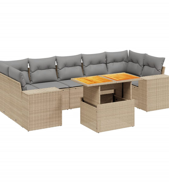8-tlg. Garten-Sofagarnitur mit Kissen Beige Poly Rattan