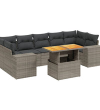 8-tlg. Garten-Sofagarnitur mit Kissen Grau Poly Rattan