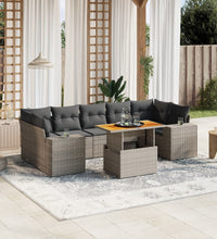 8-tlg. Garten-Sofagarnitur mit Kissen Grau Poly Rattan