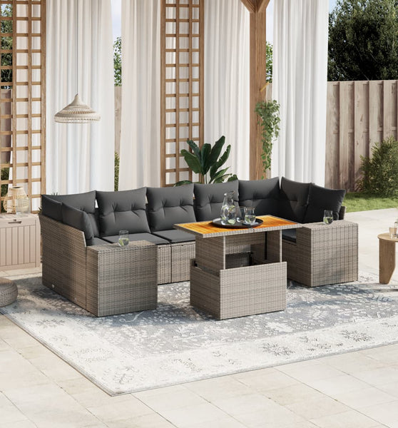 8-tlg. Garten-Sofagarnitur mit Kissen Grau Poly Rattan